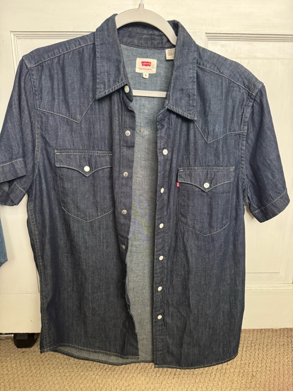 Levi's Men's Dark Blue Denim Short Sleeve Western Shirt - Button Front